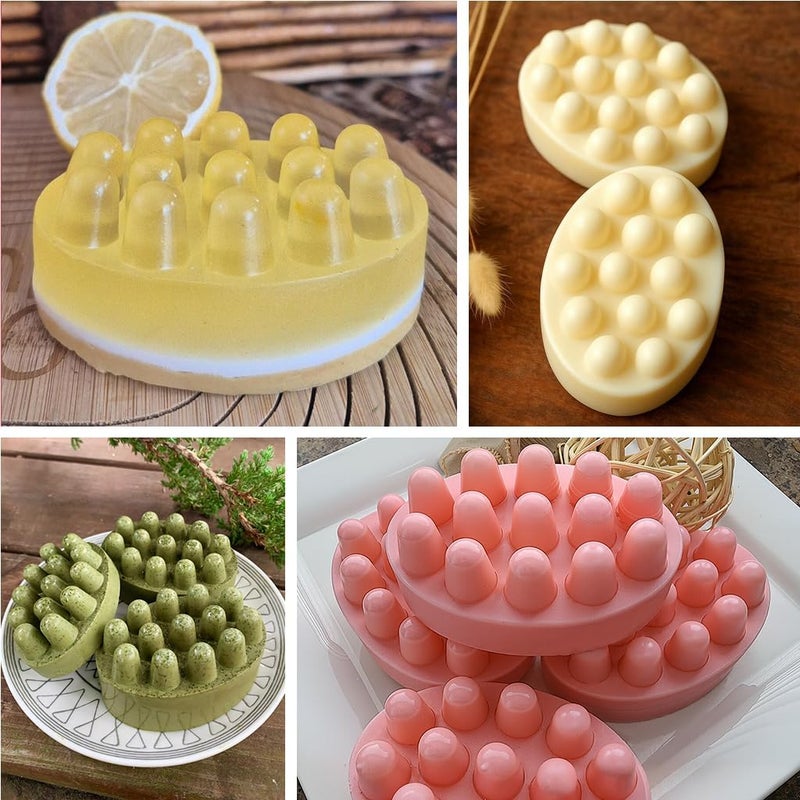 SJ Massage Soap Mold - 2 Pcs, 4 Cavities Silicone Soap Mold for Soap Making, Handmade Hair Brush Shampoo Bar Molds, Food Grade BPA Free(Blue and Green) - Image 5